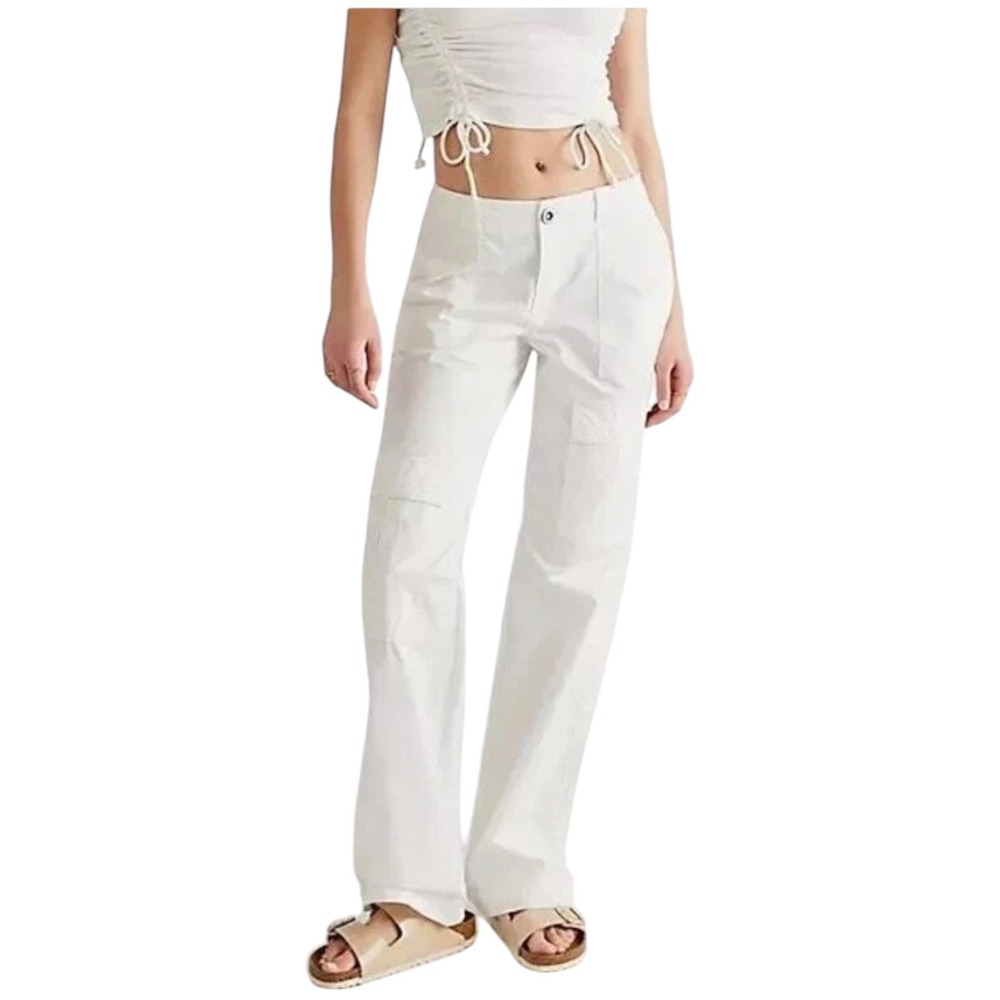 Free People The Thing Is Low Rise Utility Cargo Pant Women SZ 4 Optic White